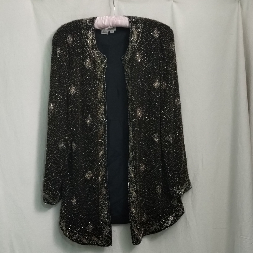 Vintage Black Tie Oleg Cassini Beaded Jacket